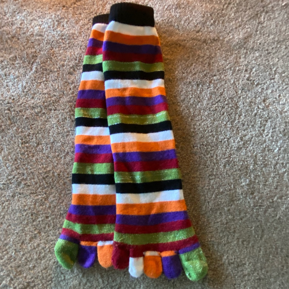 Women’s Stipe Colorful Gold Glitter Toe Socks - NWOT